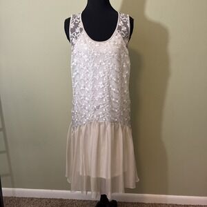 Venus Lace And Chiffon Dress White Cream Sleeveless Lined Romantic Boho Size 8